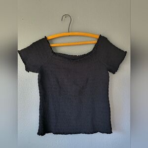 Black Smocked Crop Top
